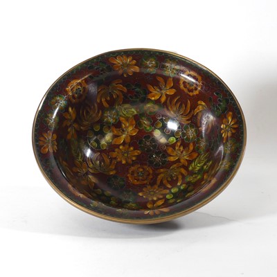 Lot 212 - A Chinese cloisonne enamel bowl, on a brown...