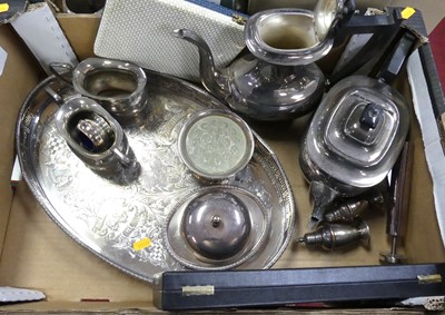 Lot 247 - A box of miscellaneous metalware, to include...