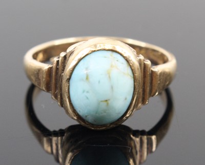 Lot 317 - A vintage 9ct gold and turquoise cabochon set...