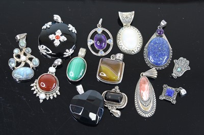 Lot 410 - Assorted principally silver and hardstone set...