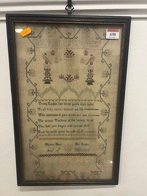 Lot 650 - A George III needlework sampler with...