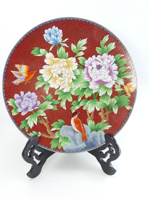 Lot 543 - A modern cloisonne charger, enamel decorated...