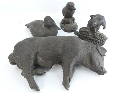 Lot 547 - A bronze resin figure of a sow, together with...