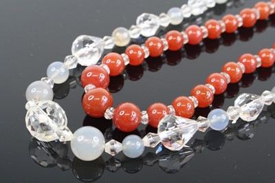 Lot 383 - A beaded agate necklace; together with a...