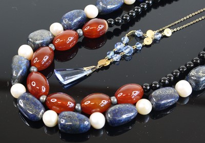 Lot 388 - Assorted beaded hardstone necklaces, to...