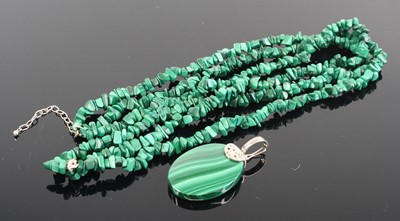 Lot 391 - A malachite triple-string necklace; together...