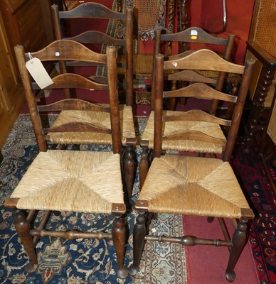 Lot 1323 - Four 19th century country ladderback and rush...