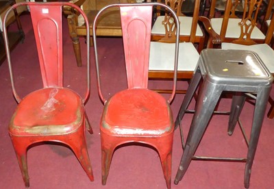 Lot 1332 - A pair of red painted steel industrial side...