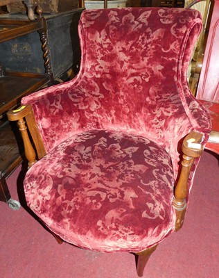 Lot 1337 - A mahogany framed and red floral plush velour...