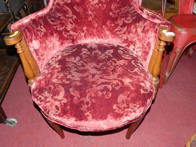 Lot 1392 - A mahogany framed and red floral plush velour...