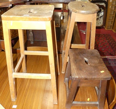 Lot 1293 - A beech work stool, together with an elm work...