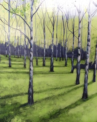 Lot 1005 - Debbie Baxter - Silver Birch Lawn, acrylic on...