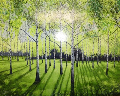 Lot 1005 - Debbie Baxter - Silver Birch Lawn, acrylic on...