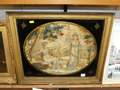 Lot 1032 - A mid 19th century painted silkwork and...