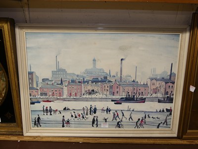 Lot 1033 - After LS Lowry - A Northern River Scene, print...