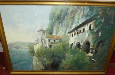 Lot 1070 - DS Przepiora - Cliff Top Retreat, oil on board,...