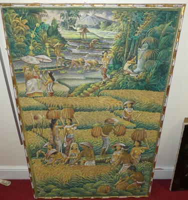 Lot 1190 - An Eastern batik laid on board, 132 x 85cm