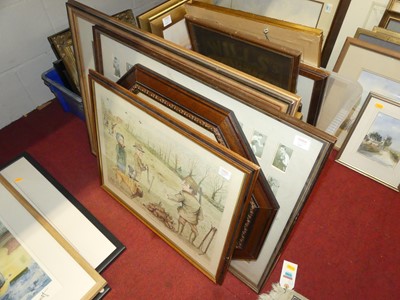 Lot 1077 - Two boxes of assorted pictures and prints,...