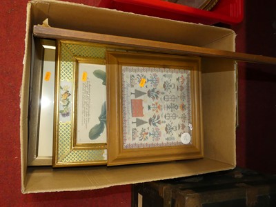 Lot 1082 - A box of assorted reproduction prints, inlaid...