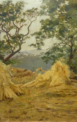 Lot 1126 - Isa Jobling (1851-1926) - Haystacks, oil on...