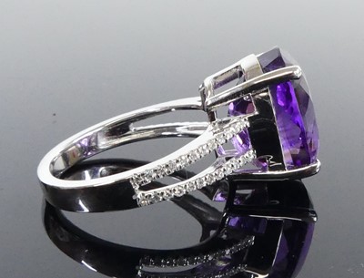 Lot 2512 - A white metal amethyst and diamond ring,...