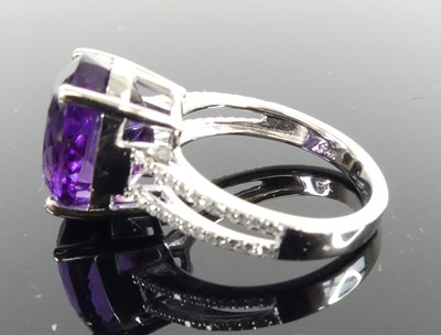Lot 2512 - A white metal amethyst and diamond ring,...