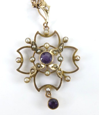 Lot 2510 - An Edwardian yellow metal amethyst and seed...