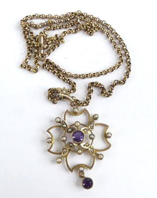 Lot 2510 - An Edwardian yellow metal amethyst and seed...