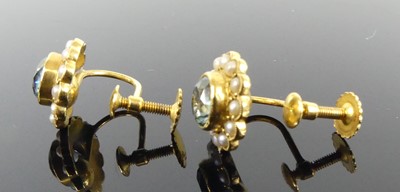 Lot 2506 - A pair of yellow metal zircon and pearl...