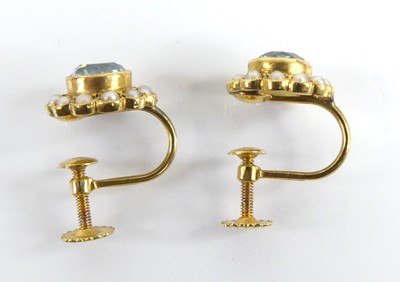 Lot 2506 - A pair of yellow metal zircon and pearl...