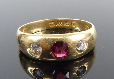 Lot 2517 - An 18ct yellow gold ruby and diamond dress...