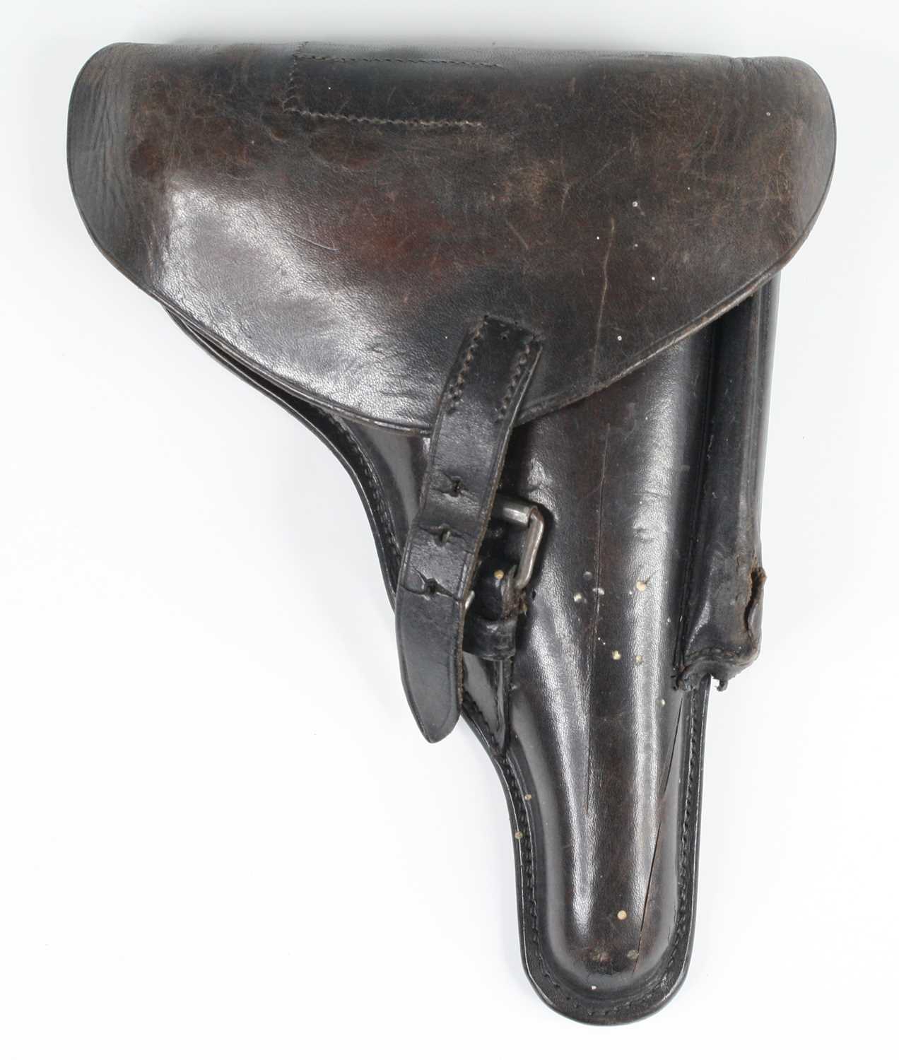 Lot 3287 - A German dark brown leather luger holster, the...