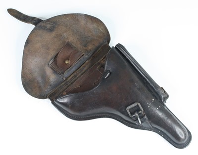 Lot 3287 - A German dark brown leather luger holster, the...