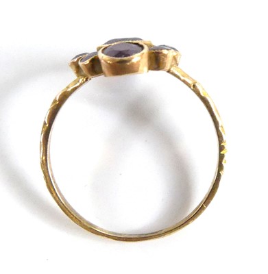 Lot 2516 - A yellow metal garnet navette cluster ring,...