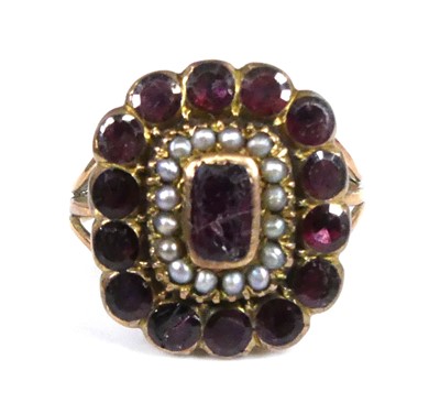 Lot 2523 - A George III yellow metal garnet and pearl...