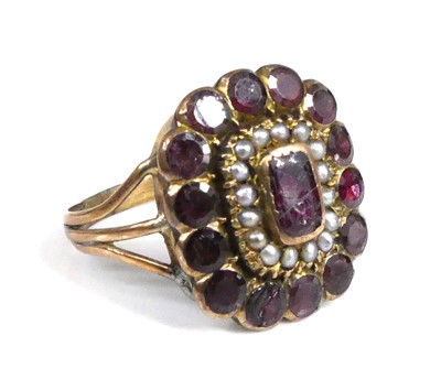 Lot 2523 - A George III yellow metal garnet and pearl...
