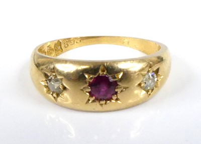 Lot 2591 - An 18ct yellow gold, ruby and diamond dress...