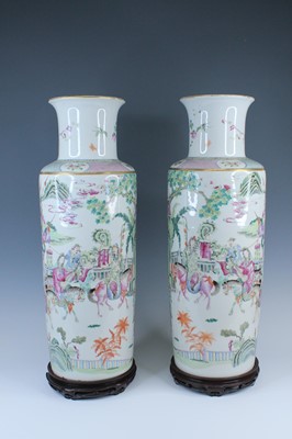 Lot A pair of Chinese famille rose “figural” vases,...