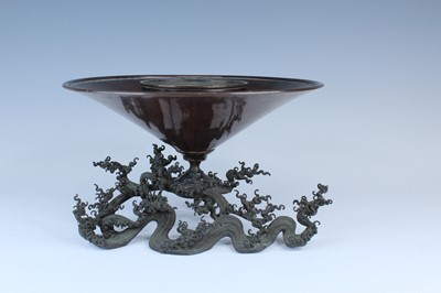 Lot A Japanese bronze Ikebana vessel, Meiji period,...