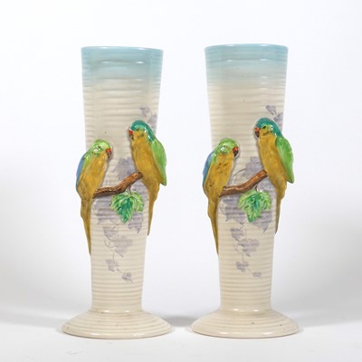 Lot 193 - A pair of Clarice Cliff 'Budgerigar' vases, of...