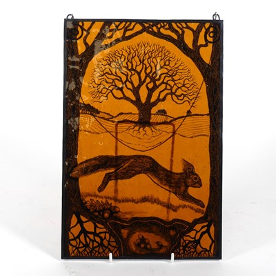 Lot 14 - A contemporary glass panel, reverse painted...