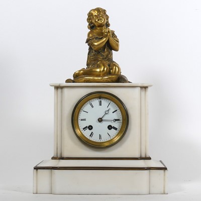 Lot 43 - A 19th century white marble mantel clock...