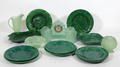 Lot 55 - A collection of green glazed majolica moulded...