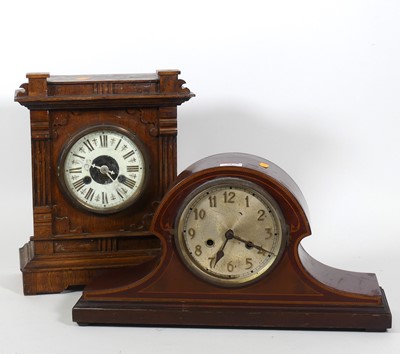 Lot 79 - A late 19th century oak cased mantel clock,...