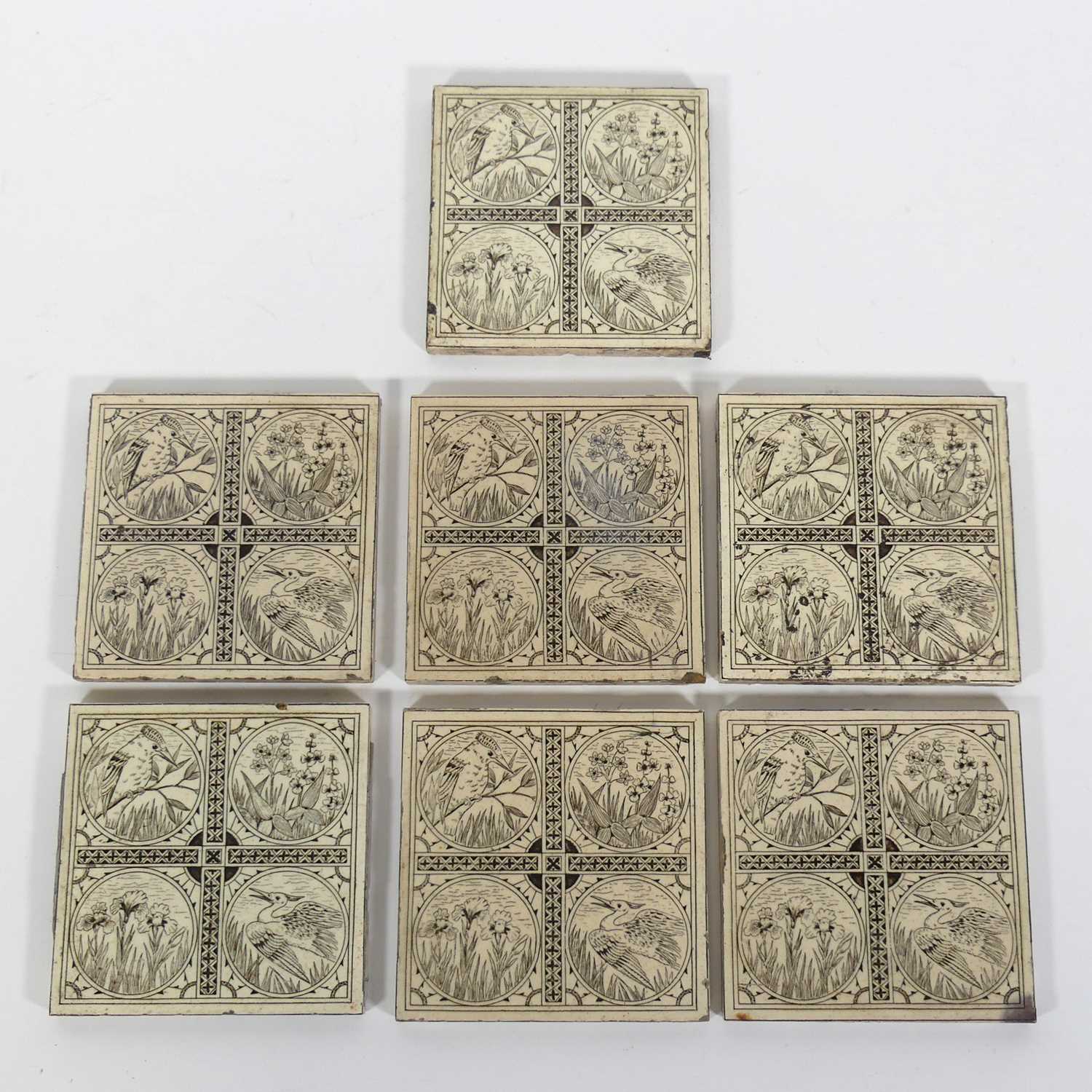 Lot 89 - A set of seven Minton Hollins & Co. 6" tiles,...