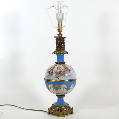 Lot 116 - A French brass mounted porcelain table lamp,...