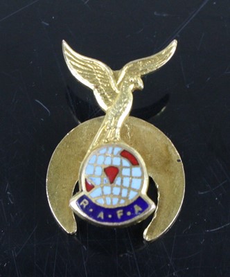 Lot 345 - A 9ct gold and enamel R.A.F.A. lapel badge,...