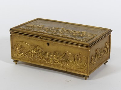 Lot 97 - An ornate brass jewellery casket, relief...