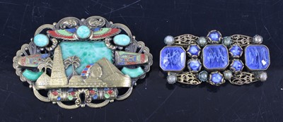 Lot 372 - An Egyptian gilt metal and hardstone set...