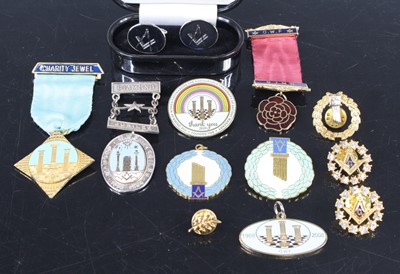 Lot 405 - Assorted gilt metal masonic jewels, masonic...